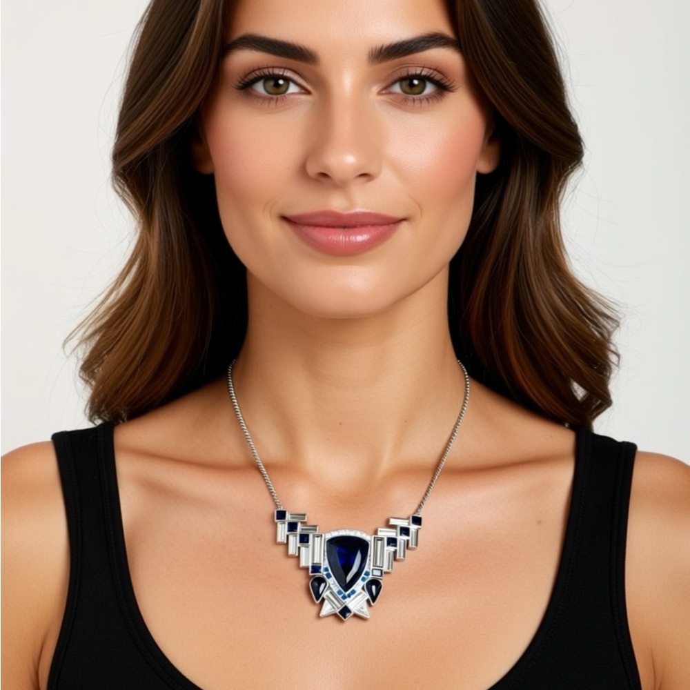 Swarovski Silver Necklace with Sapphire Blue Crystals